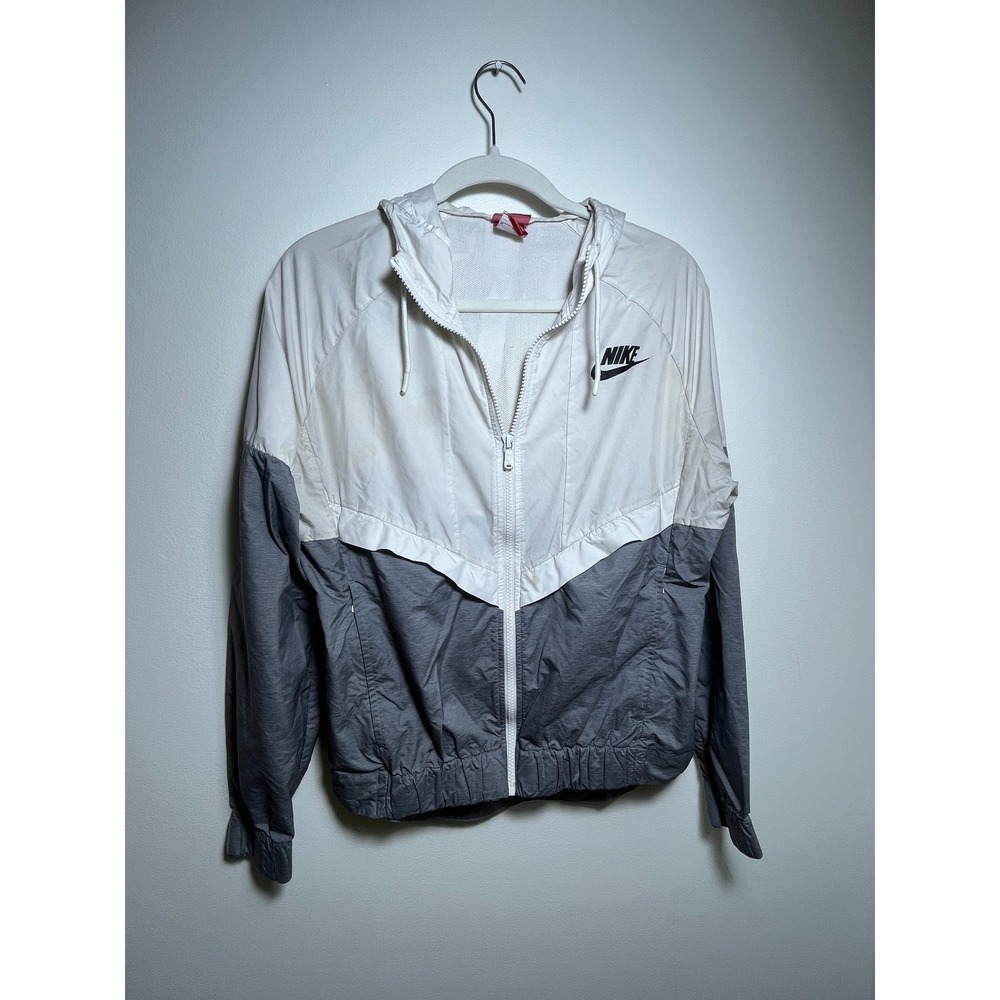 Nike Windrunner Hooded Jacket White Grey Colorblock Full Zip Windbreaker Mens